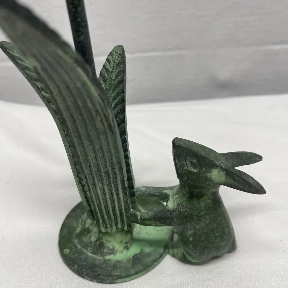Vintage Cast Metal Rabbit Bunny Candleholder w/ Leaves 7